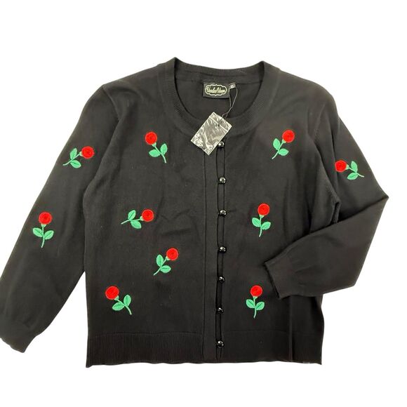 NEW Voodoo Vixen Retro Vintage inspired Cherries Embroidered Cardigan Sweater - Picture 1 of 10